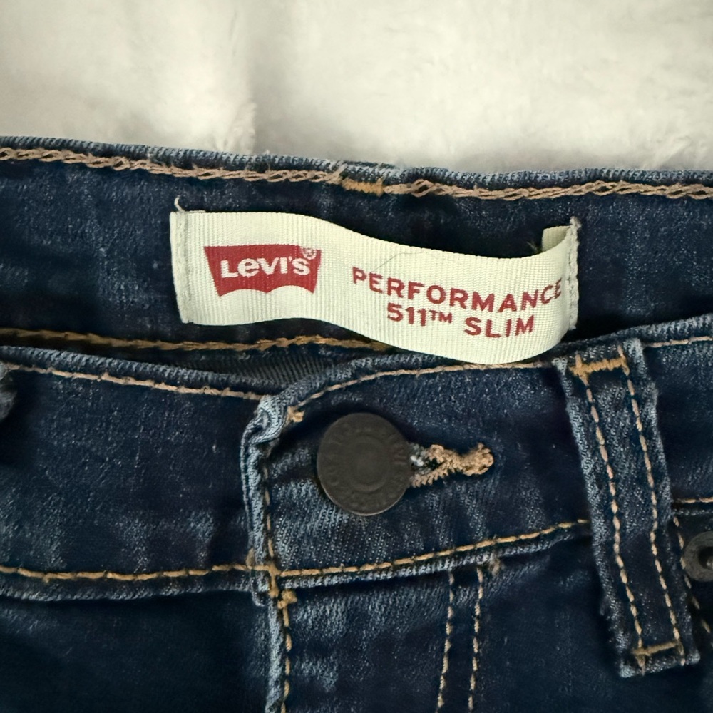 Levi’s Performance 511 Slim Dark Denim Adj Waist Jeans 12 Regular Boys - Picture 4 of 7